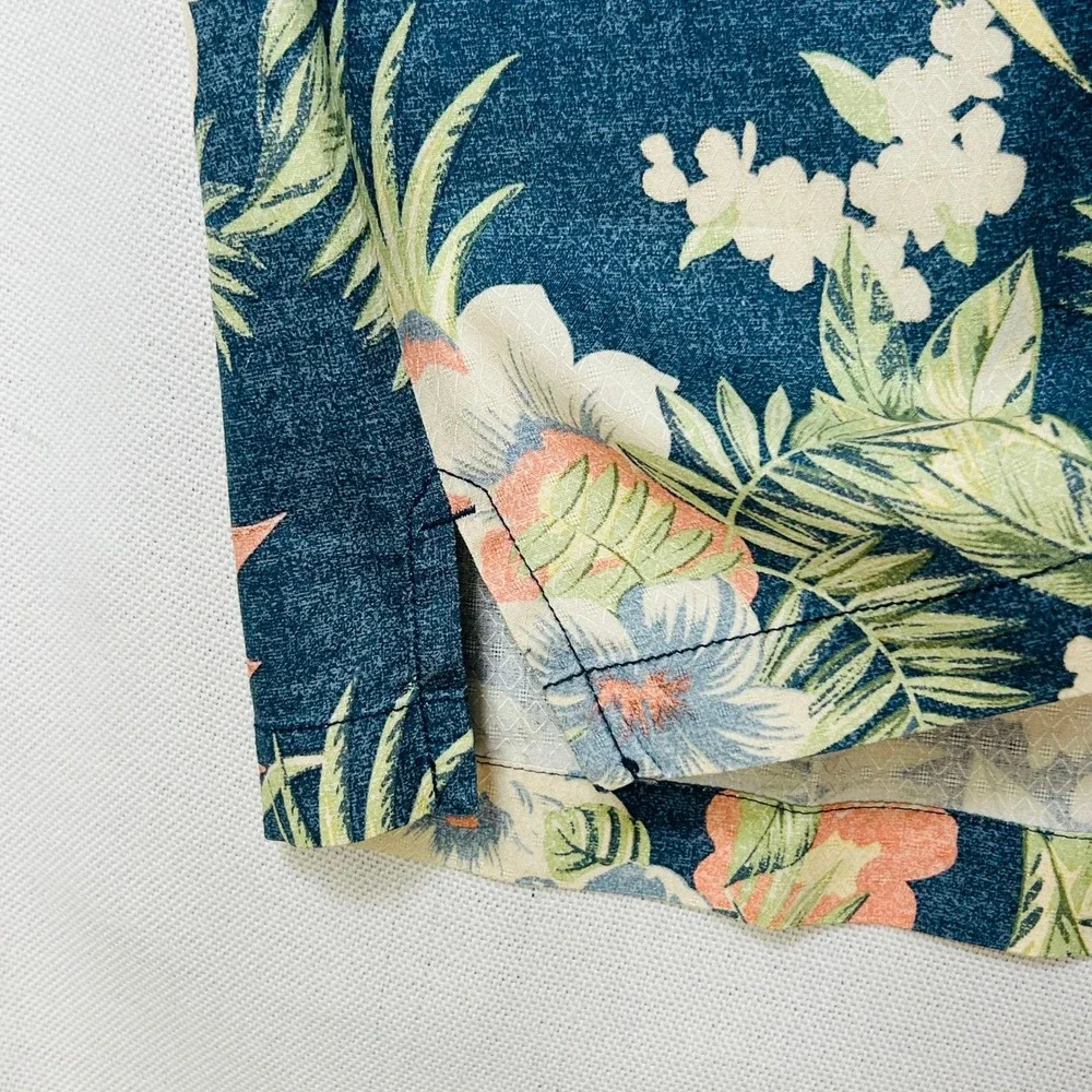 Tommy Bahama Silk Camp Shirt Mens XXL Blue Tropical Floral Hawaiian Resort Aloha